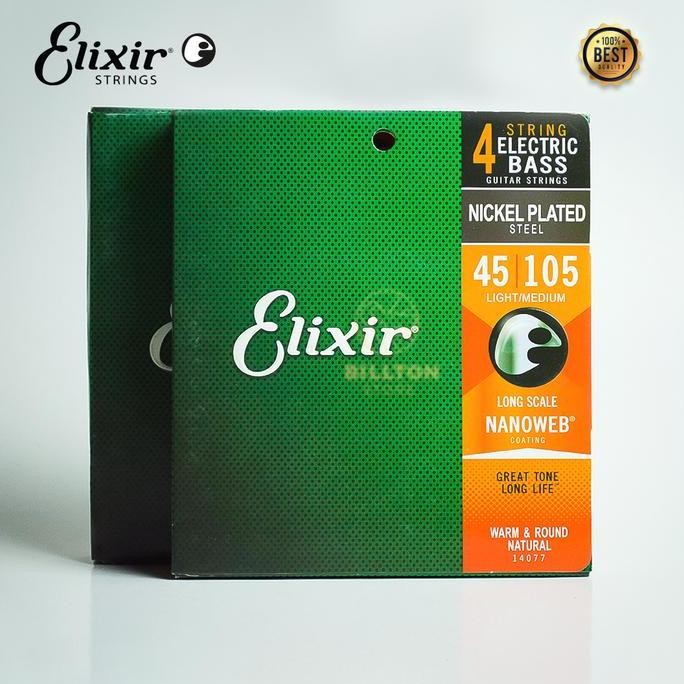Original Senar Bass Elektrik Elixir 4 String Nickel Nanoweb 45-105 Light Medium Original