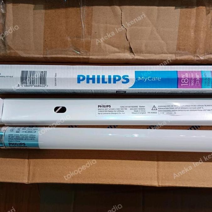 lampu tl led 18W ecofit Philips Set Kap Ori Philips 120cm 18 Watt