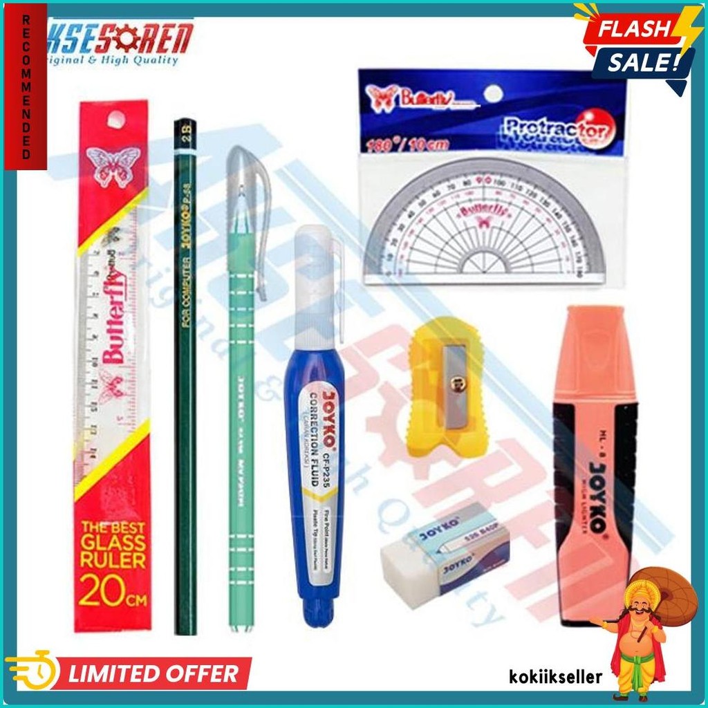 

Perlengkapan Paket Alat Tulis Ujian Sekolah Joyko Pulpen Pensil Rautan Penghapus Tip X Highlighter Diskon Setengah Harga