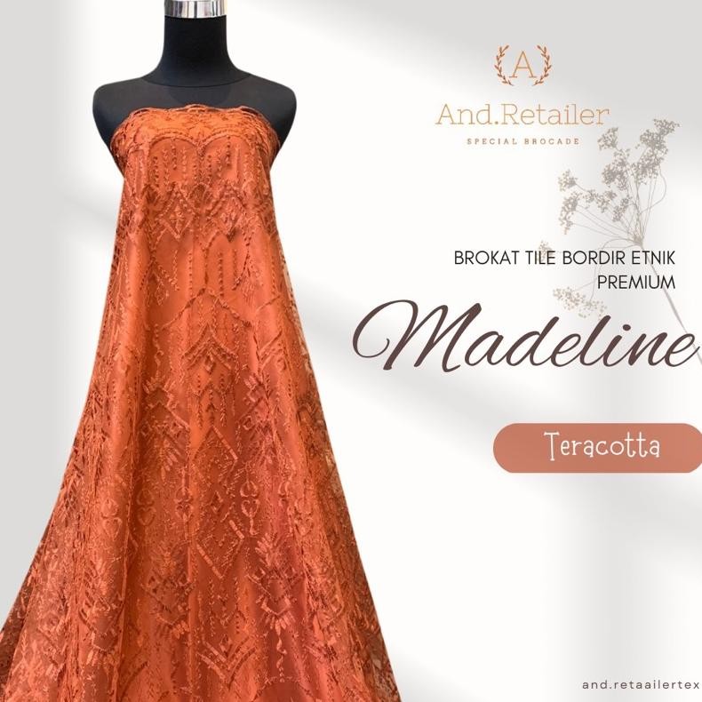 DF302>> Bahan Kain Kebaya Brokat Tile Etnic Madeline Warna Teracotta Orange Tua