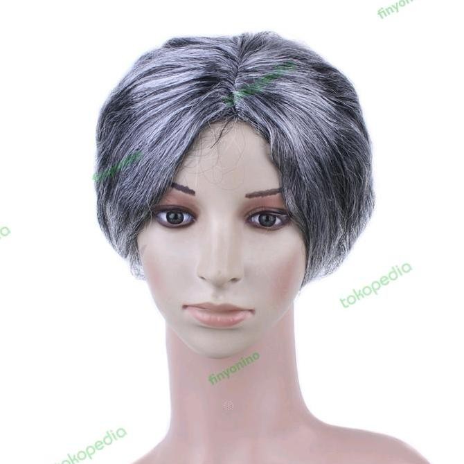 BARU  Wig rambut palsu putih abu uban sanggul nenek orang tua lansia cosplay