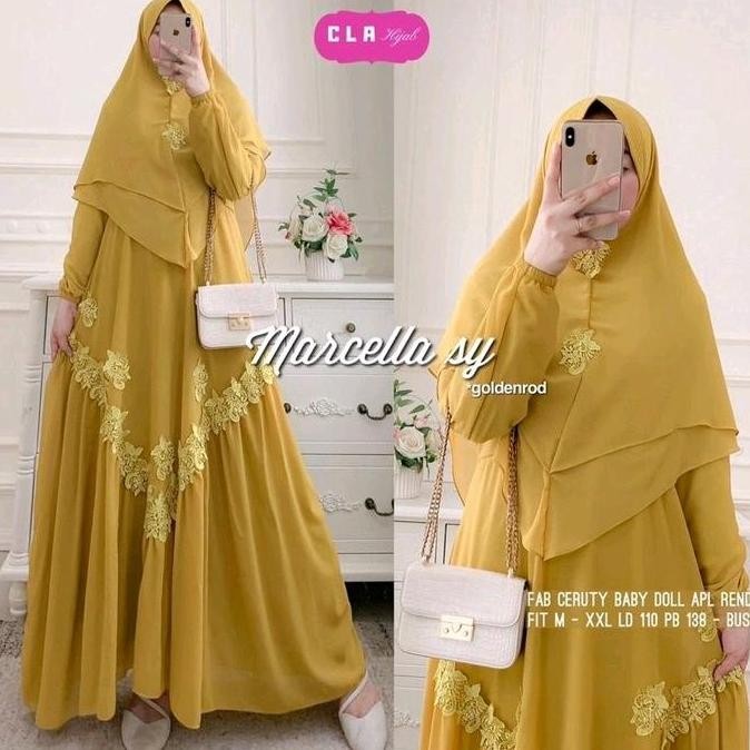 SYAR'I SET HIJAB MARCELLA DRESS CERUTY BABYDOLL MIX JERSEY GAMIS SYARI SET KHIMAR Polos Putih