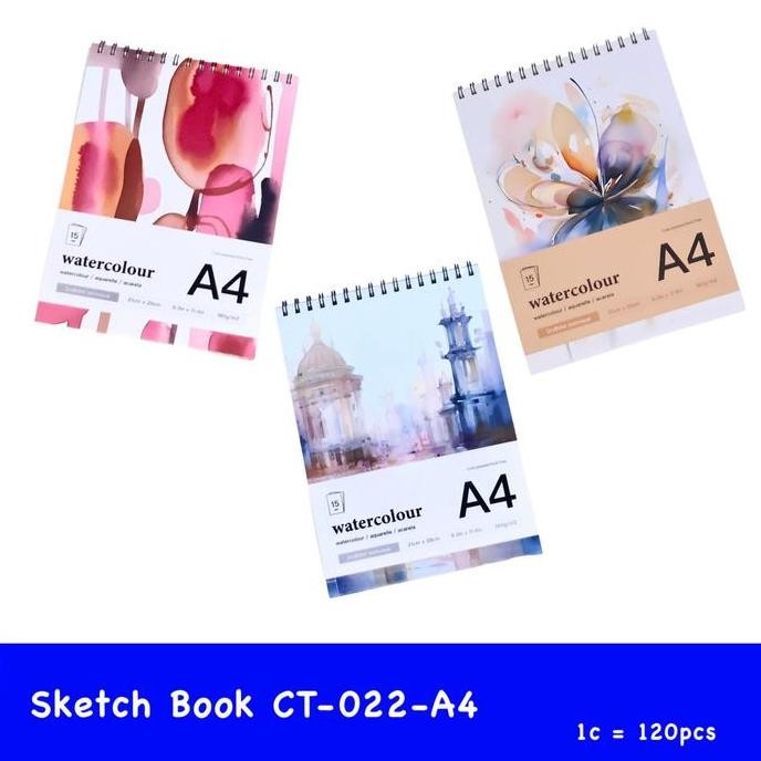 

>*>*>*>*] water color book cold press ring ukuran a4 ( 21 x 29 cm) ring kawat ( dry & wet technique) isi 15 lembar 180 gsm davies
