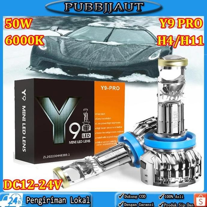 Lampu LED Mini Projector Y9 Pro H4 50W AES H11 Y7D Motor Mobil Super Bright Termurah