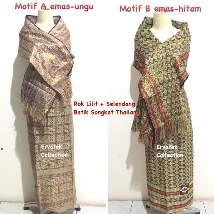 ROK LILIT BATIK SONGKET THAILAND + SELENDANG Bawahan Kebaya Wanita Set