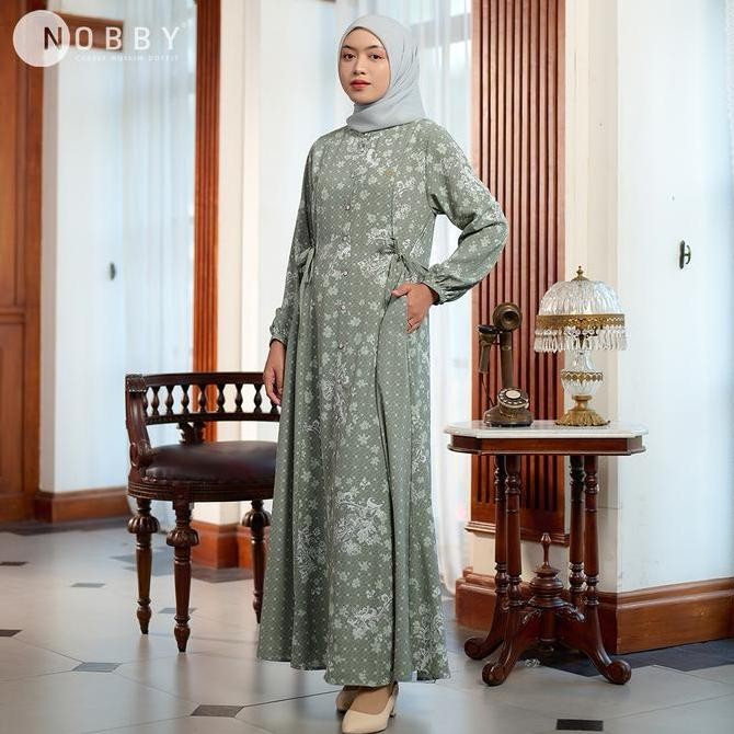 Nobby Zahrina Dress Gamis Muslim Bahan Woolpeach Premium Wudhu Friendly Busui Friendly