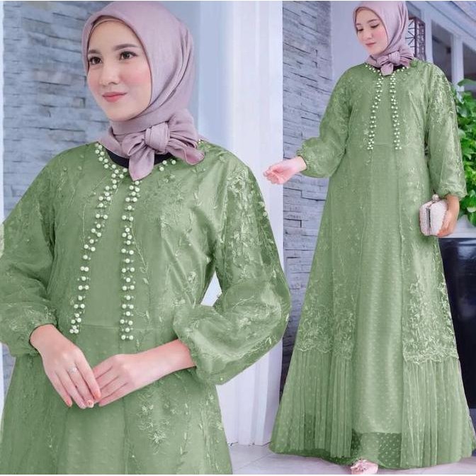 Gamis maxi dress pesta kondangan brukat mewah casual seragam muslim kekinian Utari