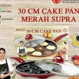 Cetakan Kue Tutup Kaca Lumpur 7Lubang Martabak Mini Cetakan Teflon Cake Pan Supra Merah