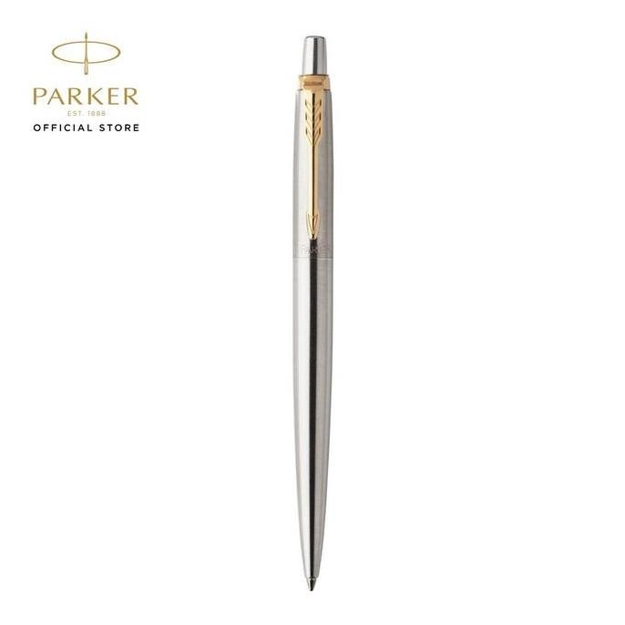 

tersedia pulpen parker jotter stainless steel gold trim - ballpoint elegan
