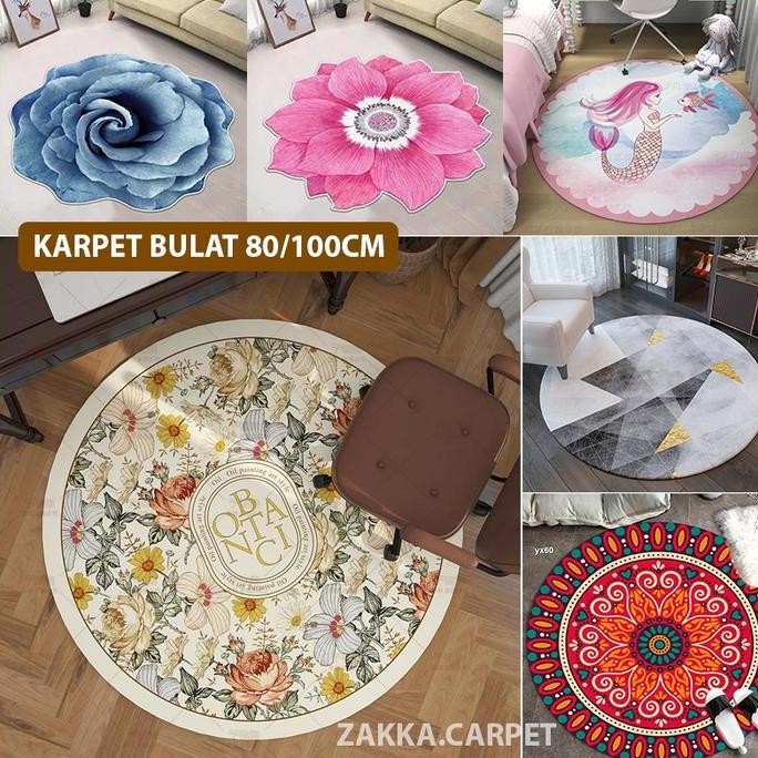 Karpet Bulu Bulat Polyster 80cm Karpet Kamar Estetik