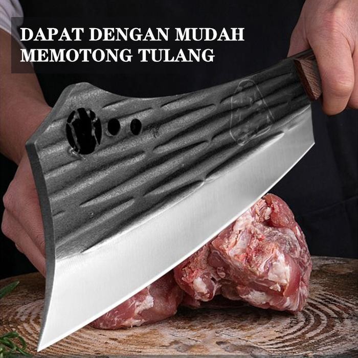 Cm Pisau Daging Pisau Koki Pisau Baja Premium Pisau Dapur Super Tajam Unik Garis-Garis Kitchenware P