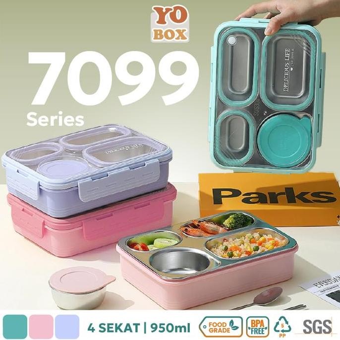 New Kotak Makan Stainless 4 Sekat | Lunch Box Sekatan Anti Bocor Food Grade
