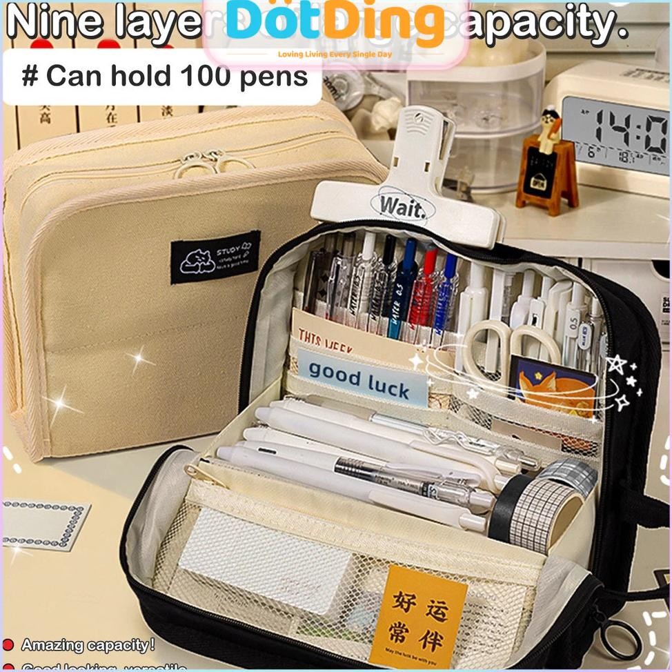 

[DOTDING] Kotak Pensil Minimalis Jepang Kapasitas Jumbo - Tempat Alat Tulis Siswa SMA/Kuliah dengan 4 Lapis Organizer/Large Capacity Canvas Pencil Case Simple Style New Popular Student Stationery Storage Box School Office Supplies Q076