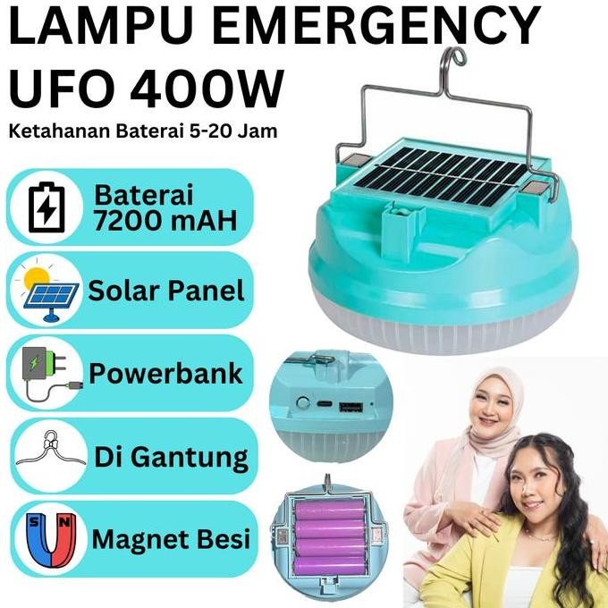 (Baterai Real Asli 7200Mah)Lampu Led Emergency Ufo 400W /Solar Panel Led/ Lampu Emergency Gantung La