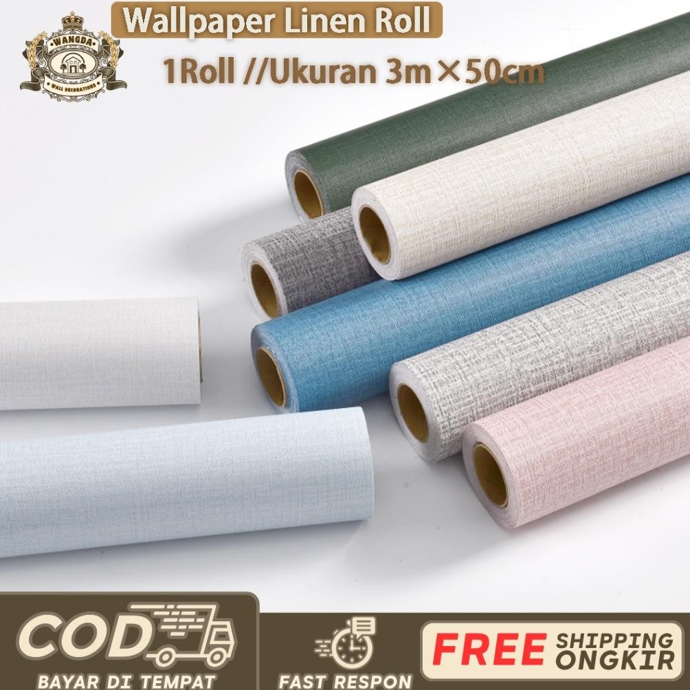 MURAH Wallpaper Linen Roll Serat Rami Alami Sticker Dinding Linen Modern Sederhana Lemari Pakaian 50