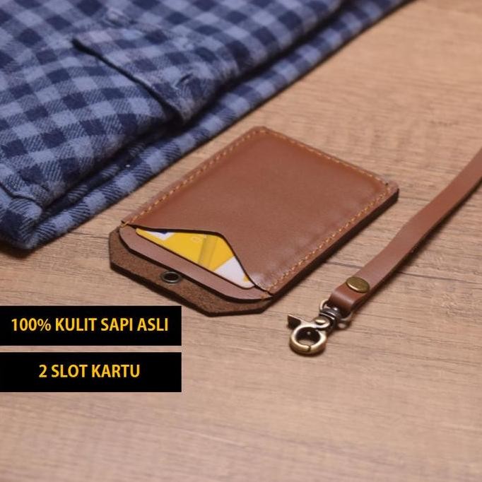 

Id Card Kulit Asli Coklat Tan - Name Tag Kantor Premium Original