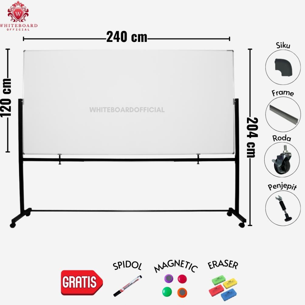 

SAKANA Papan Tulis White Board 120x240cm / Whiteboard Magnet Standing Praktis untuk Rumah / Kantor