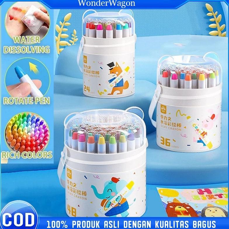 

COD 24/36/48 Warna Colorful Bucket Krayon Crayon Set Mewarnai Alat Warna Set Anak Wipe and Clean crayon anti kotor dan patah Washable Silky Crayon Putar
