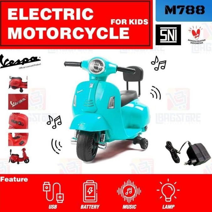 Mainan Anak Perempuan laki Motor Listrik AKI VESPA MINI PIAGGIO M788