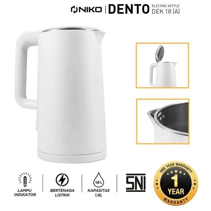 Teko Listrik Niko DEK 18 Dento 1,8 Liter Low Watt White Black Kettle Otomatis Hitam Putih Lampu Indi