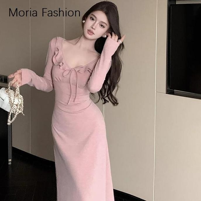 Gaun pastel Ma QZ128, rok melebar dengan tali serut samping, gaun panjang seksi elegan gaya Korea se