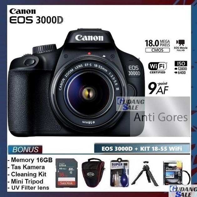 Terlaris [New] Kamera Canon Eos 3000D + Lensa Kit 18-55Mm Wifi - Garansi 1 Tahun - Camera Dslr 1200D