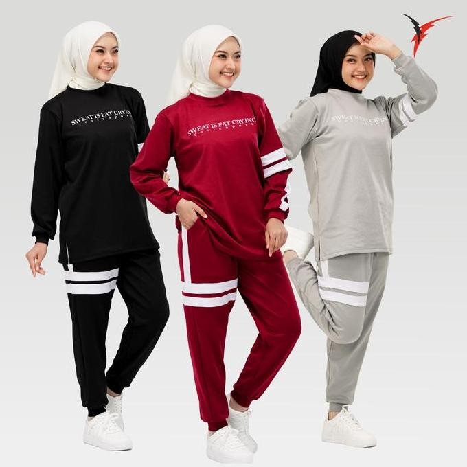 Asli YOVIS Setelan Jogger Wanita Muslimah - Sport Outfit Strip Set Baju Olahraga S-2