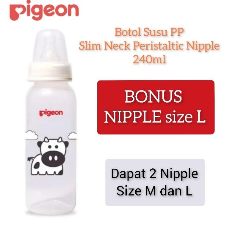 Pigeon Botol Susu PP RP Standar Neck Slim Neck Sapi 240ml Jerapah Lebah Bonus Nipple size L