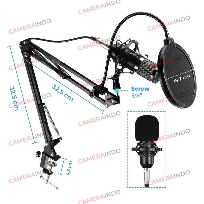 Paket Mic Condenser Bm-800 Set Arm Stand Broadcasting And Recording