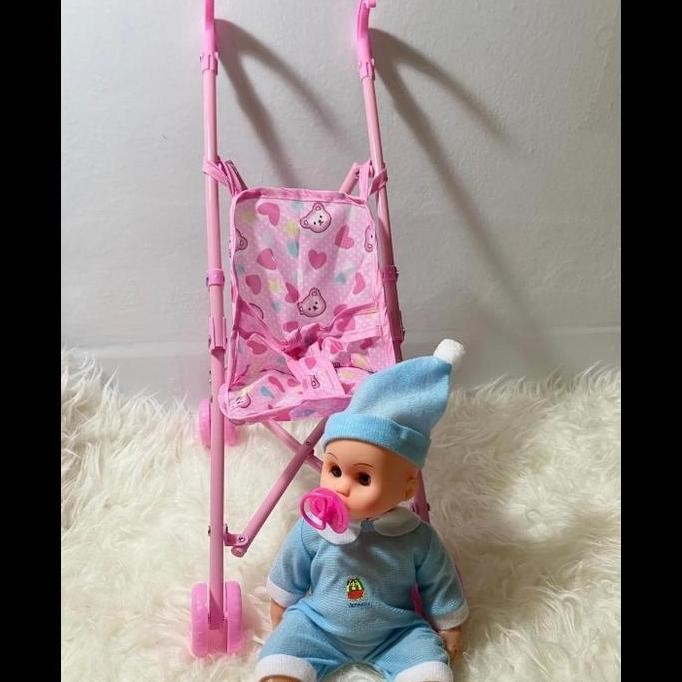 Baru Mainan Baby Stroller + Boneka Bayi Botak madi50 Diminati Banget