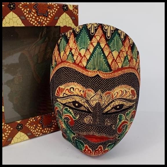 Souvenir Topeng Kayu Panji Mahkota Warna set Dus batik