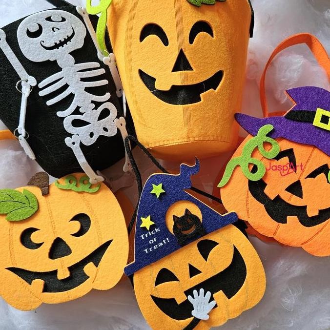 

hanya disini] tas halloween pumpkin labu trick or treat goodie bag flanel bulu kain tas anak tas lucu