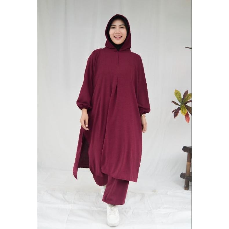ALEYYAH ABAYA TUNIK ONE SET HOODIE SPORTY HIJAB SETELAN ABAYA WANITA MUSLIMAH DEWASA TERBARU BAHAN C
