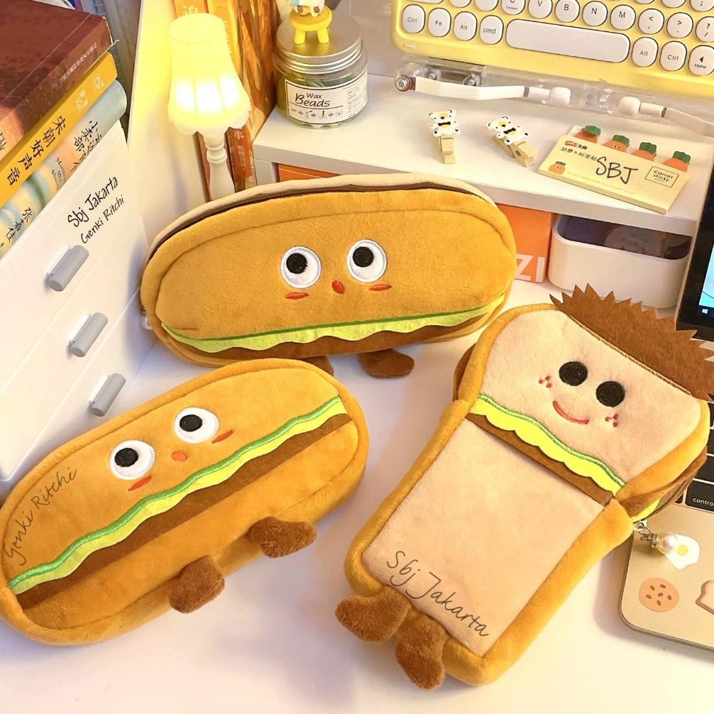 

Readyy!! Tempat pensil kain Kotak pensil Pencil case karakter ROTI BURGER SANDWICH lucu