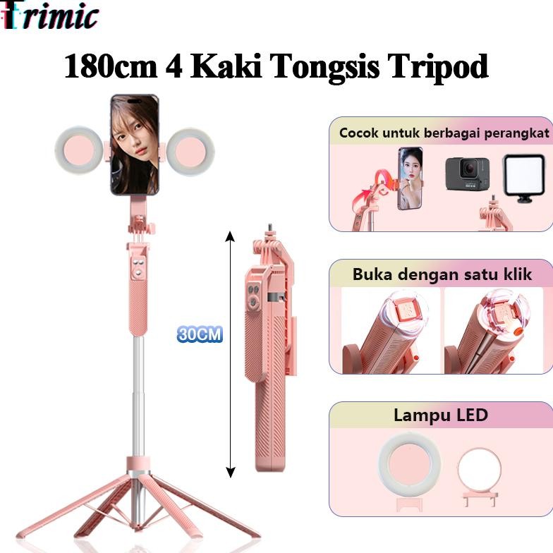 Trimic 180cm Tongsis Selfie Stick Empat Kaki Tongsis Selfie Stick 7 Tombol Bluetooth Remote Contorl 