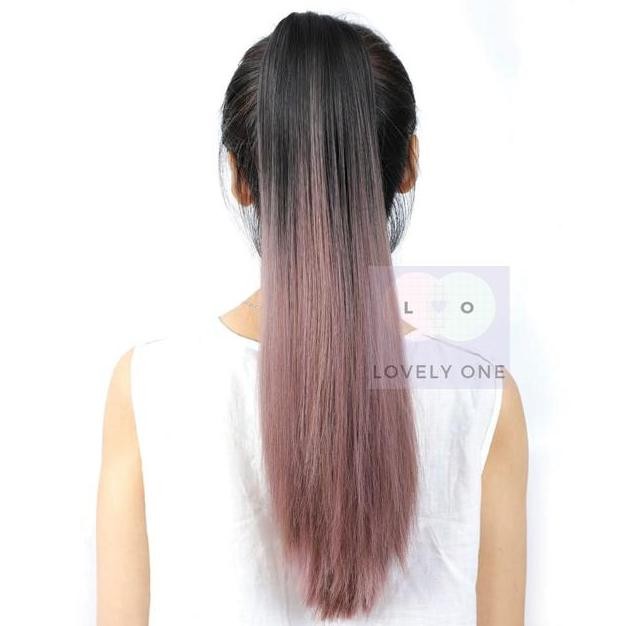 new Ombre Ponytail Hairclip Highlight Rambut Lurus & Gelombang Panjang 50cm