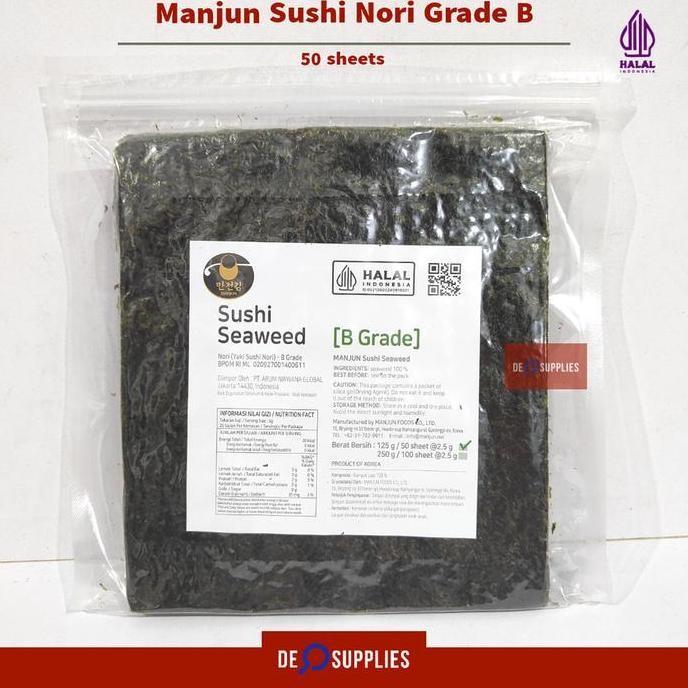 

Manjun Sushi Nori Grade B 50 Sheets - Seaweed Premium Kimbab Yaki Sushi Korea Halal #Gratisongkir