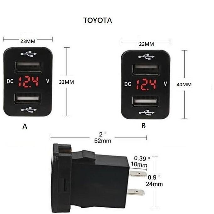 Charger Volt Toyota Car Charger Mobil USB Slot Volt Meter Aki murah
