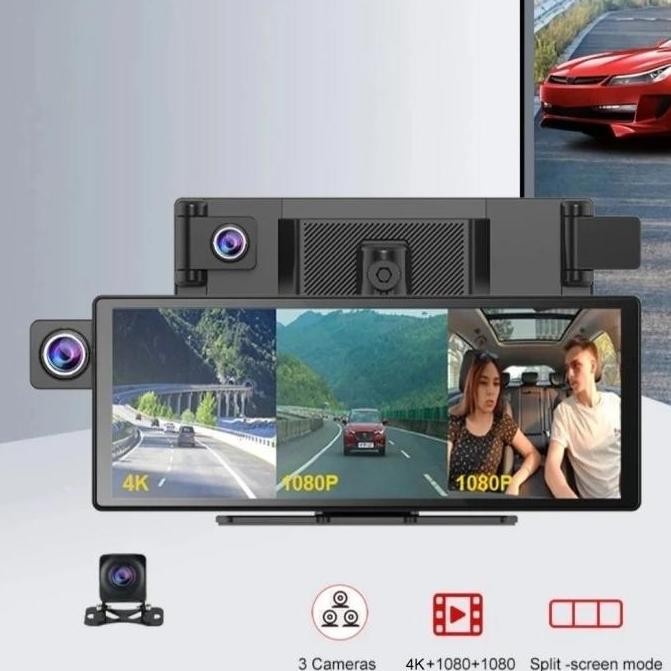 CAR DVR / DASHCAM 3 CAMERA 10.26" 4K  + GPS + WIFI, Support Android Auto, Apple Car Play & Mirrolink