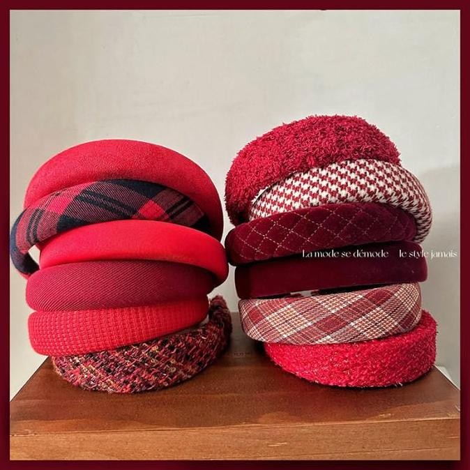 BANDO KAIN MERAH TUA MAROON BENDO RAMBUT KOREA CNY SATIN RED HEADBAND TC