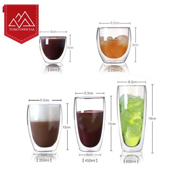 Original Gelas Kopi Teh Double Wall Tanpa Gagang Glass Cangkir Import Estetik