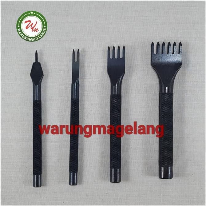 

BLACK Lacing Stitching hole punch 1 set isi 4 pcs prong leather tools