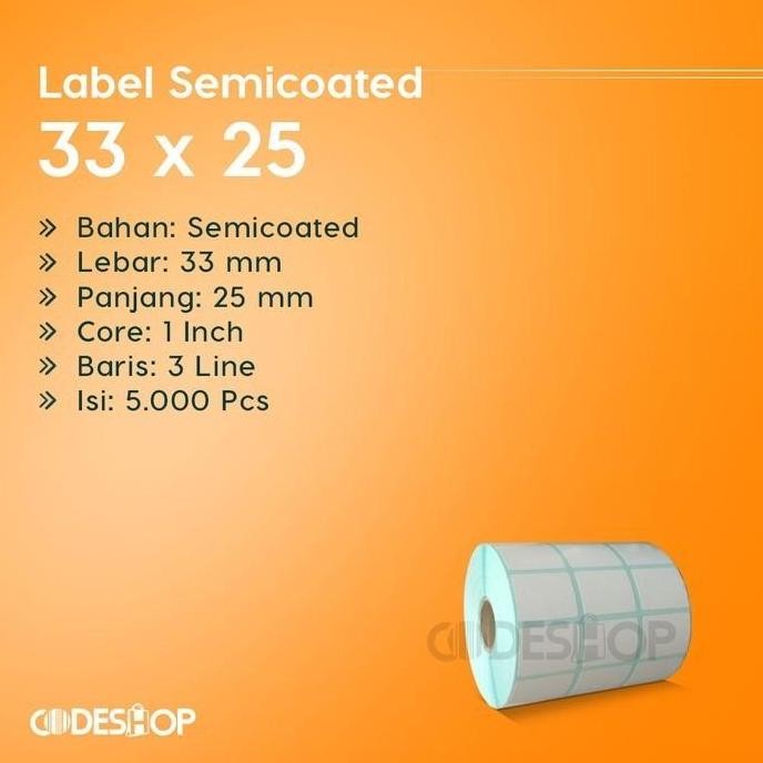 

Baru Label Semicoated 33X25Mm - Stiker Printer Barcode Zebra Tsc Honeywell