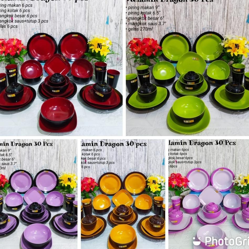 Melamin Set 30Pcs Golden Dragonset Piring Makan Melamin