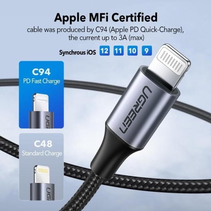 Kabel Charger UGREEN USB Type C to Lightning Nylon 1M PD MFI - US304
