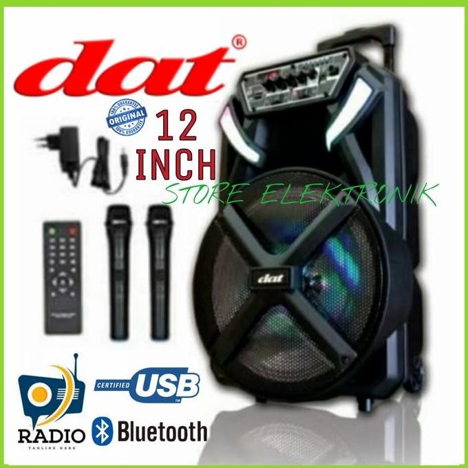 DISKON SPEAKER TROLLEY PORTABLE DAT 12 INCH DT1210FT X2 WIRELESS MIC KARAOKE SALON AKTIF