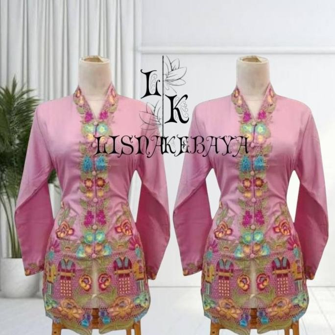Atasan Kebaya Encim Sulam Bordir Motif Ondel Lengan Panjang Setelan Katun Ima Elegan Untuk Seragam B