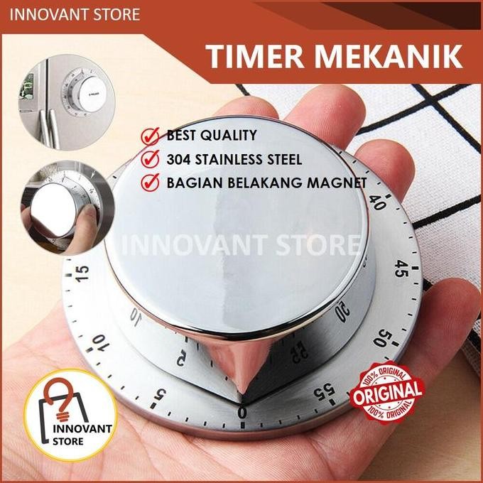Timer Masak Dapur Manual Mekanik Magnet Kitchen Timer Analog Stainless