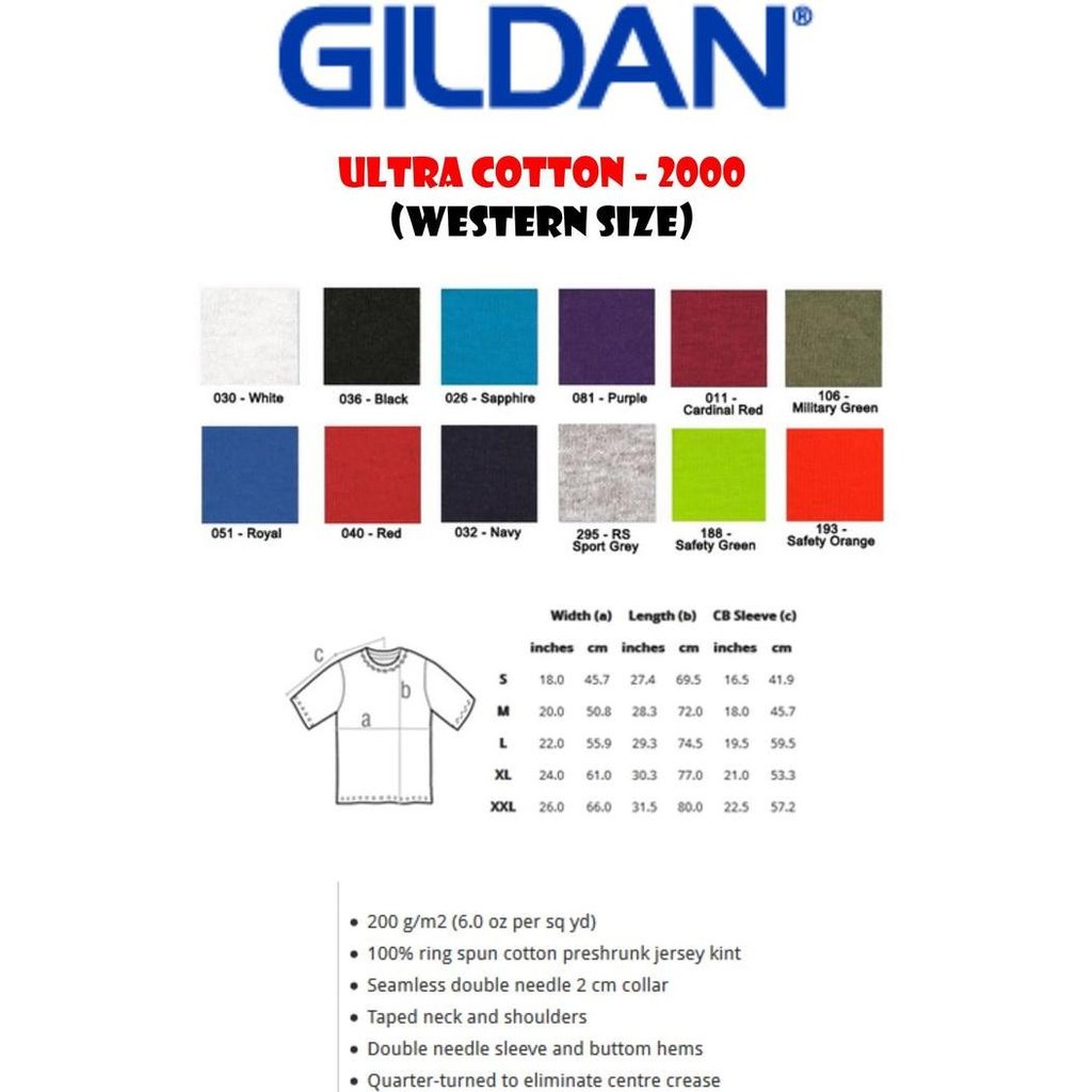 Murah Gildan Ultra Cotton (#2000) - Western Size (S-Xl) Kaos Warna