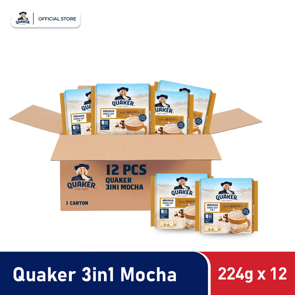 

[1 DUS] Quaker 3in1 Mocha Minuman Sereal Oat 224gr (24gr x 8 sachet) x 12 pcs